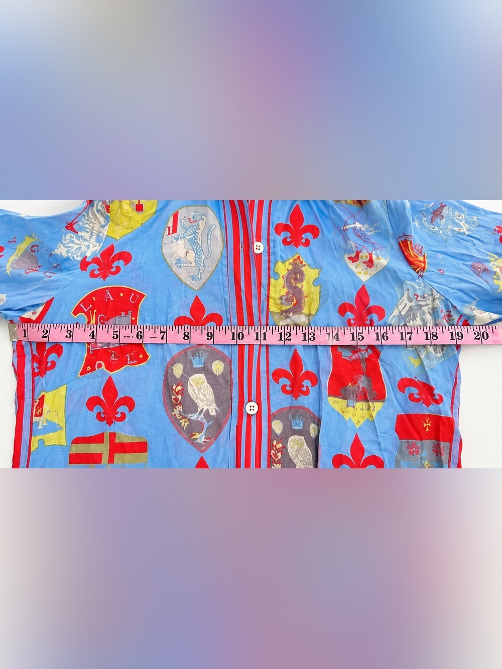 Gretchen Scott Siena Fleur de Lis Crest Cotton Boyfriend Shirt Small - Picture 6 of 7